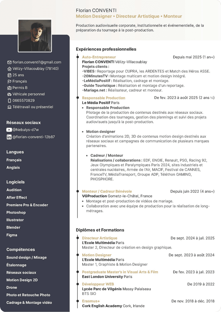CV de Florian Conventi : motion designer, directeur artistique et monteur (ouvrir le PDF)
